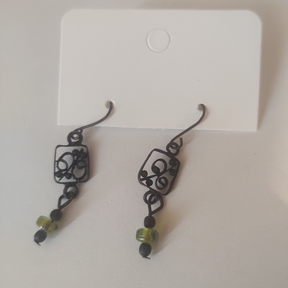 Black and green earrings